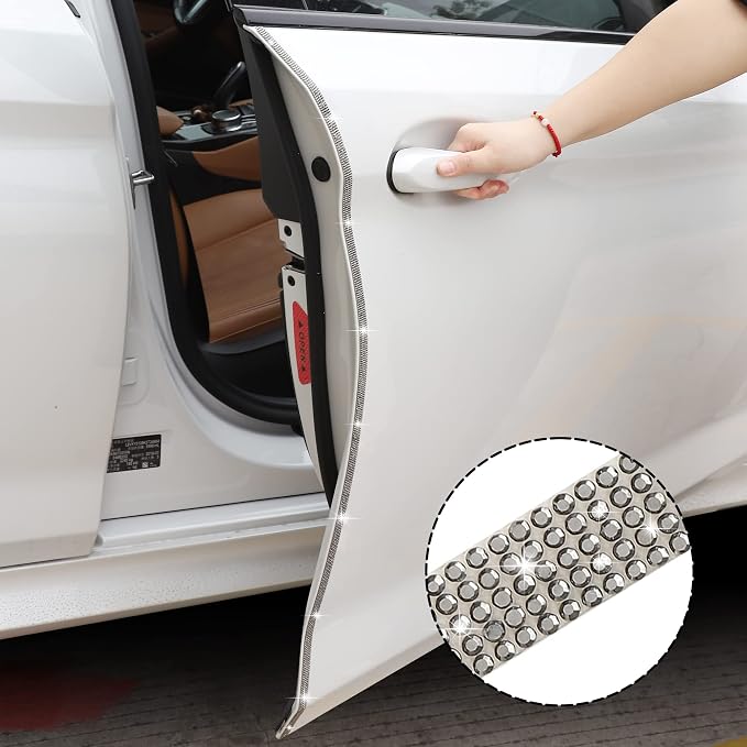TOMALL Bling Car Door Guard Crash Bumper Crystal Anti-Scratch Strip Sticker Crystals Car Door Bumper Protector Accessory DIY for Interior and Exterior Decoration Styling Accessories Silver