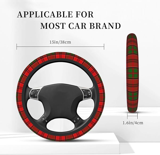 Thickened Elastic Steering Wheel Cover, Grant Scottish Plaid Printed Tartan Ultra, Soft, Breathable, Fit for Cars, SUVs, Trucks, Stylish Comfortable Grip
