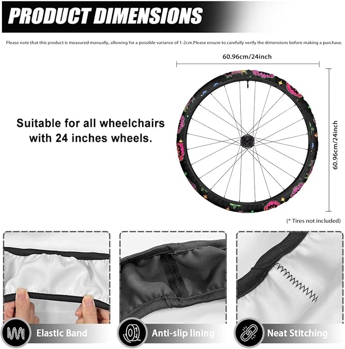 Colorful Pumpkin Wheelchair Wheel Covers Non-Slip Wheelchair Accessories Tyre Covers to Protect Floors Carpets Fits 24" Wheels Set of 2 Pairs Halloween Decorations