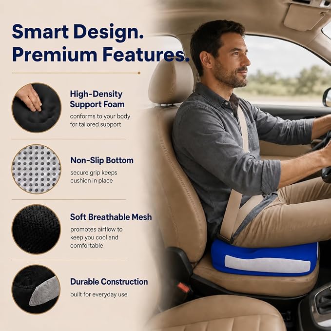 Memory Foam Seat Car Computer Desk Chair Cushion，Cushion For Tailbone Pain Relief Cushion Office Chair Butt Pillow Seat Cushions For Office Chairs Wheelchair Cushion For Long Sitting Back Pain Blue | Suitable for prolonged sitting, relieves tailbone pa...