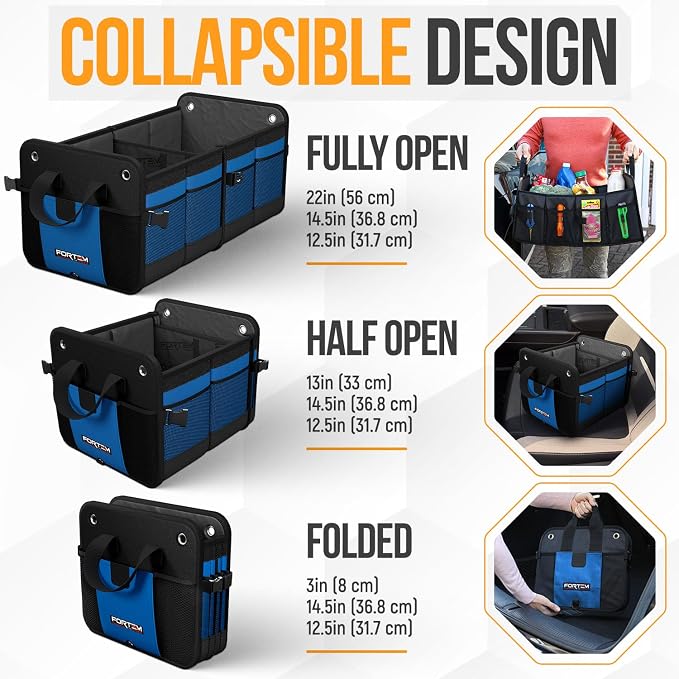 FORTEM Trunk Organizer For SUV Car Organizer and Storage, Collapsible Multi-Compartment Storage Bag Car Accessories for Women Men, 1680D Oxford, Non Slip Bottom, Adjustable Straps, Soft Cover (65L)