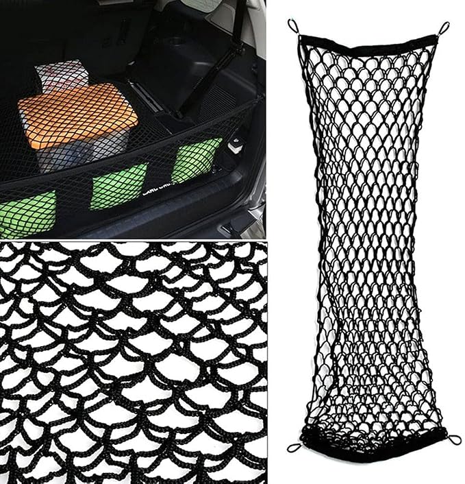 Car Rear Cargo Net, Universal Adjustable Elastic Trunk Cargo Storage Organizer Net, Double-Layer Storage Nylon Mesh Compatible for SUV, Jeep, Truck（43.3 x 15.7in）