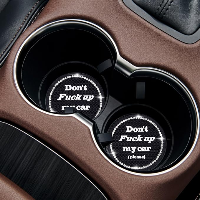 4 PCS Bling Car Cup Coaster, 2.75 Inch Anti-Slip Cup Holder Insert Coasters, Universal Crystal Rhinestone Auto Drink Car Cup Mat, Interior Car Accessories for Women Girls (Black)