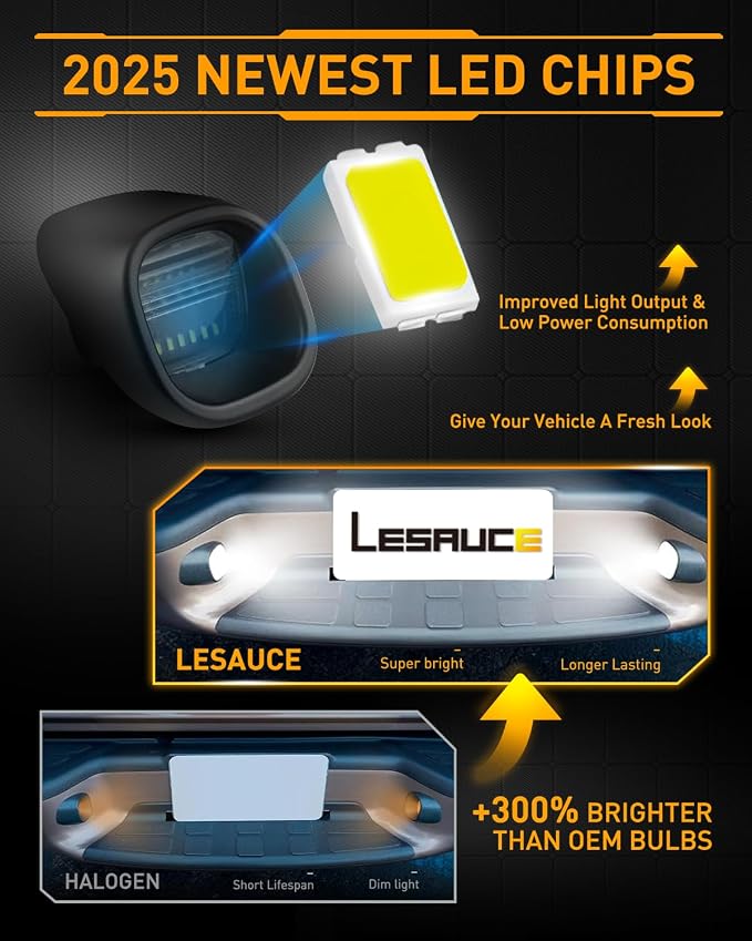 LESAUCE Upgraded LED License Plate Lights Compatible with Chevy Blazer GMC Jimmy Sonoma, 6000K White, Tag Lamp Assembly Replacement, IP68 Waterprooof, Pack of 2