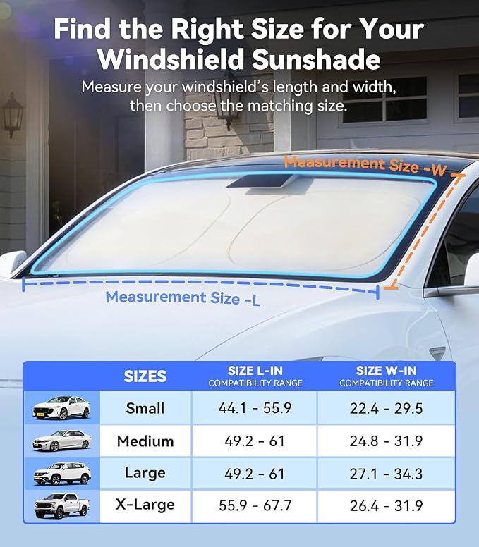 Nmoiss Ice Silk Air-Cooled Car Windshield Sun Shade, [Enjoy Superior Coolness & Comfort] 84.2% Heat Insulation UPF>50 UV Block, Interior Protection, Universal Fit for Car SUV Truck Accessories, XL