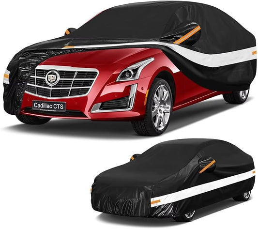 10 Layers Car Cover Custom Fit for Cadillac CTS CTS-V (2014-2019), Waterproof All Weather for Automobiles, Outdoor Full Cover Sun Dust Rain Protection with Cotton. Black