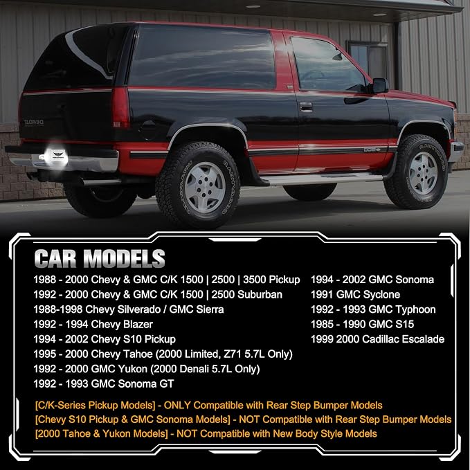 POPMOTORZ LED License Plate Lights Rear Tag Lamps Assembly Compatible with 1988-2000 Chevy GMC C/K Series 1500 2500 3500 Suburban S10 Blazer Tahoe Yukon Sonoma GMC Sierra LED Tag Lights 2PCS