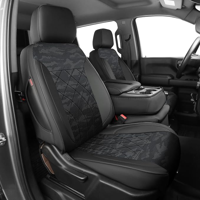 EKR Silverado Seat Covers Custom Fit for (Crew Cab) 2019-2026 Chevrolet Silverado 1500/1500 Limited/HD 2500/3500, Rear Row W/No Armrest,Faux Leather(Black/Gray Camo A63)