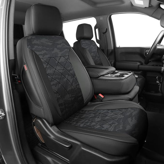 EKR Silverado Seat Covers Custom Fit for (Crew Cab) 2019-2026 Chevrolet Silverado 1500/1500 Limited/HD 2500/3500, Rear Row W/Armrest,Faux Leather(Black/Gray Camo A63)