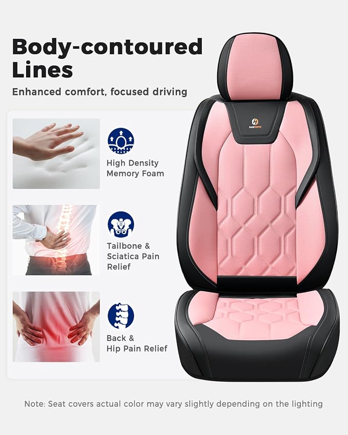 Huidasource Car Seat Covers, Universal Fit for Cars SUVs Trucks, Black&Pink | Full Coverage Leather Seat Cover, Airbag, Cupholder Compatible, Seat Function Retain, Easy Install with Velcro