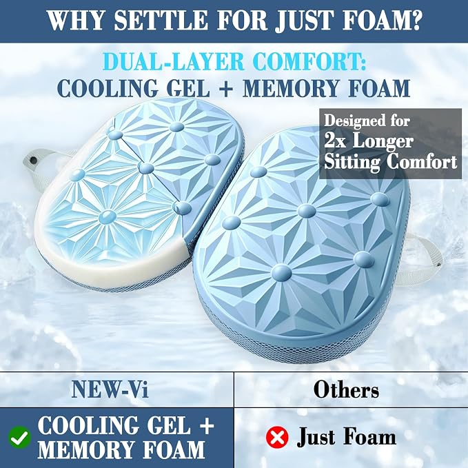 Cooling Gel Enhanced Memory Foam Seat Cushion, Desk Chair Seat Cushion, Office Chair Cushions, Foldable Portable, Back Sciatica Coccyx Tailbone Pain Relief, Driving Car Airplane Wheelchair Bleachers