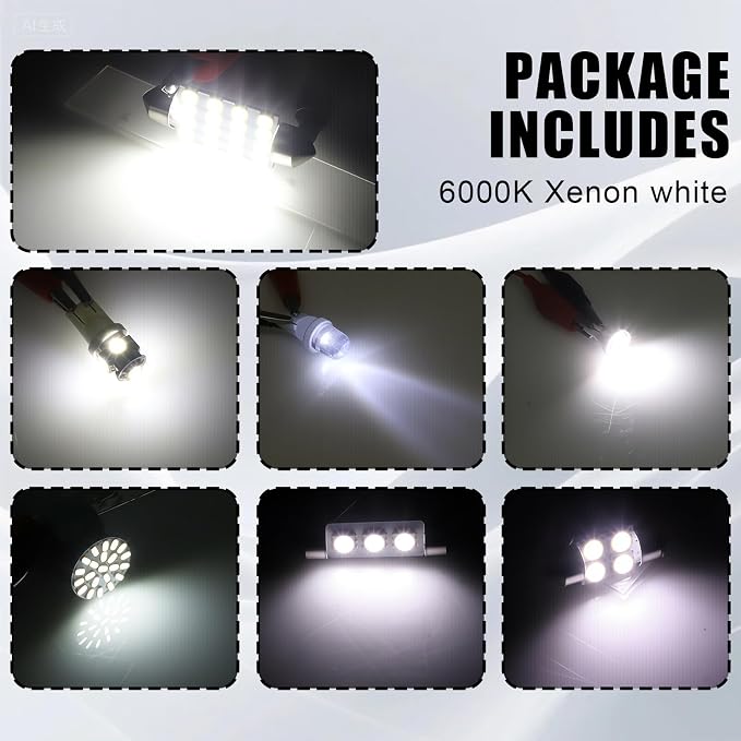 LED Lights for Car 42 PCS Bright White Interior LED Bulbs Kit, T10 31mm 36mm 41mm Reading License Plate Light, Plug and Play for Car Interior Indoor Map Dome Side Marker Bulbs