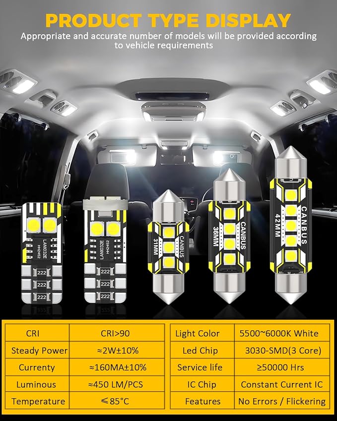 BMT xms Car Interior LED Light Kit Replacement for GMC Canyon Colorado 2015-2024,6000K Super Bright Interior Light Bulbs Package, 14pcs