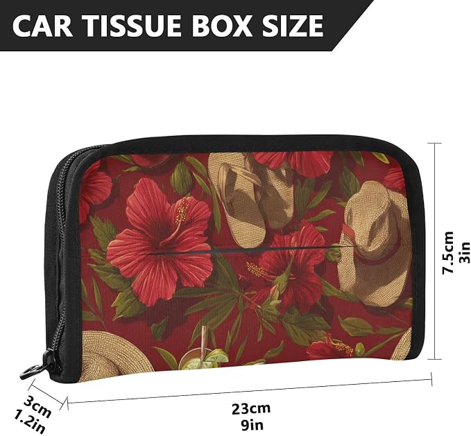 Hot Red Tropical Hibiscus Car Tissue Holder Durable Napkin Holder Hanging Tissue Holders Case Car Tissues Bag for Sun Visor Seat Back Universal Auto