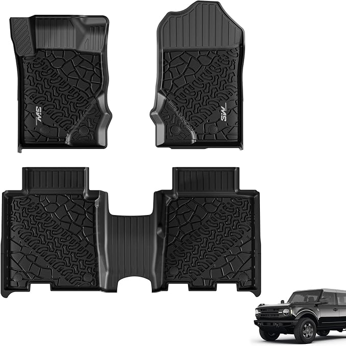 3W Floor Mats Fit for 2021-2025 2026 Ford Bronco 4-Door, All Weather TPE Custom Fit Bronco Floor Liners Car Accessories (Not Fit Sport & Vinyl Floor)