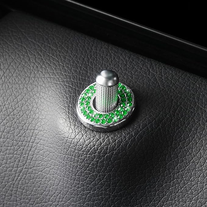 Osilly 4 Pcs Bling Car Inner Door Lock Covers, Crystal Pull Rod Bolt Stickers, Sparkly Rhinestones Auto Door Bolt Decorations, Vehicle Lock Pin Cap Decors for C Class C200L GLC260 C260L (Green)