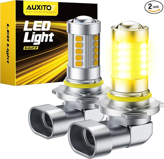 AUXITO 9145 9140 H10 LED Fog Light Bulbs, 3000K Amber Yellow CSP LED Fog Lights, True 1:1 Mini Size Replacement Fog Bulb, 360° Full Illumination, Play and Plug, Pack of 2