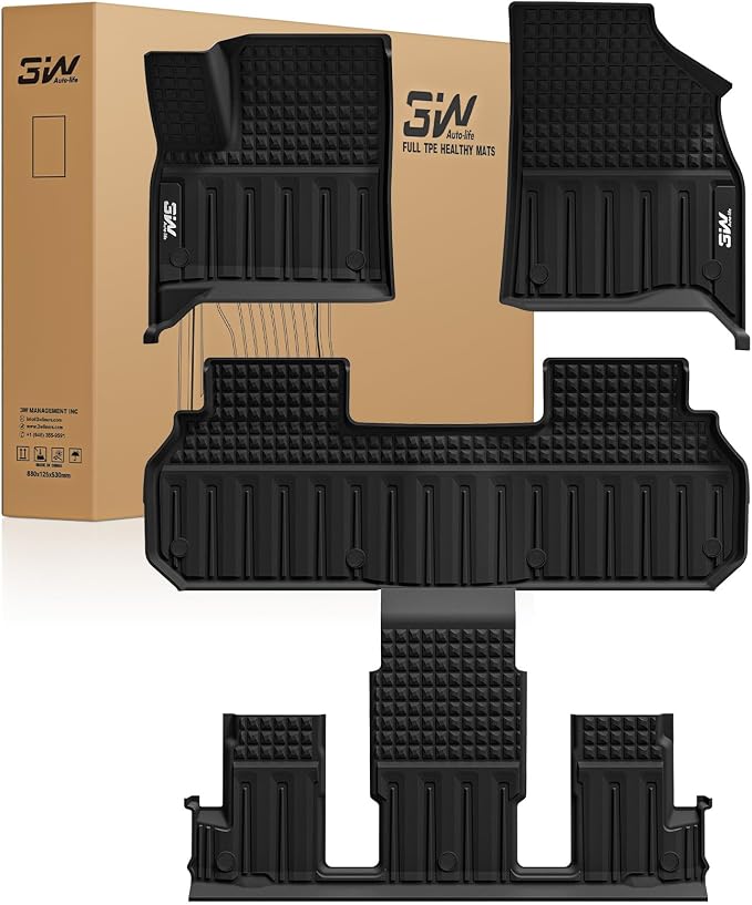 3W Floor Mats for Chevy Traverse 2024-2026 (Only 7 Seats) & GMC Acadia 2024-2026 (Only 7 Seats) & Buick Enclave 2025-2026, All Weather TPE Custom Fit Floor Liners