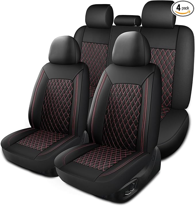 HChengkikz Faux Leather Full Set Car Seat Covers, Front & Split Rear | Bench Seat Protectors, Easy to Install Universal Fit for Sedans, Trucks, Vans, SUVs Automotive Interior Accessories