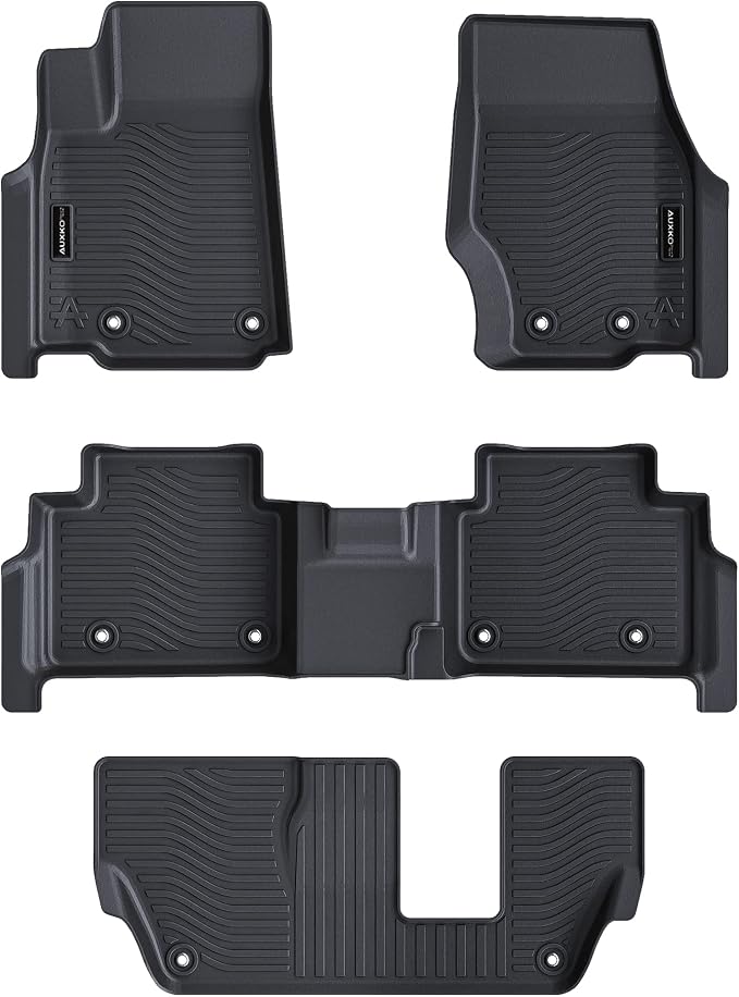 Auxko All Weather Floor Mats Fit for Jeep Grand Cherokee L 7 Seat(2nd Row Bench Seat) 2021-2025 2026 TPE Rubber Liners Accessories All Season Guard Odorless 3 Row Black