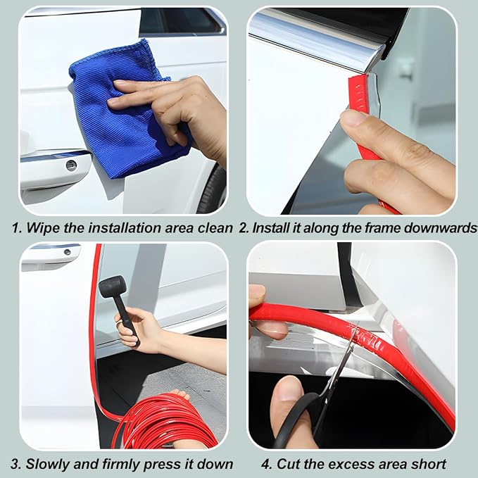 Osilly Car Door Protector Edge Guards, 33Ft Anti Collision U Shaped Automobile Door Seal Protector, No Glue Vehicle Exterior Edge Trim Protective Strip Accessories, Universal Fit (White)