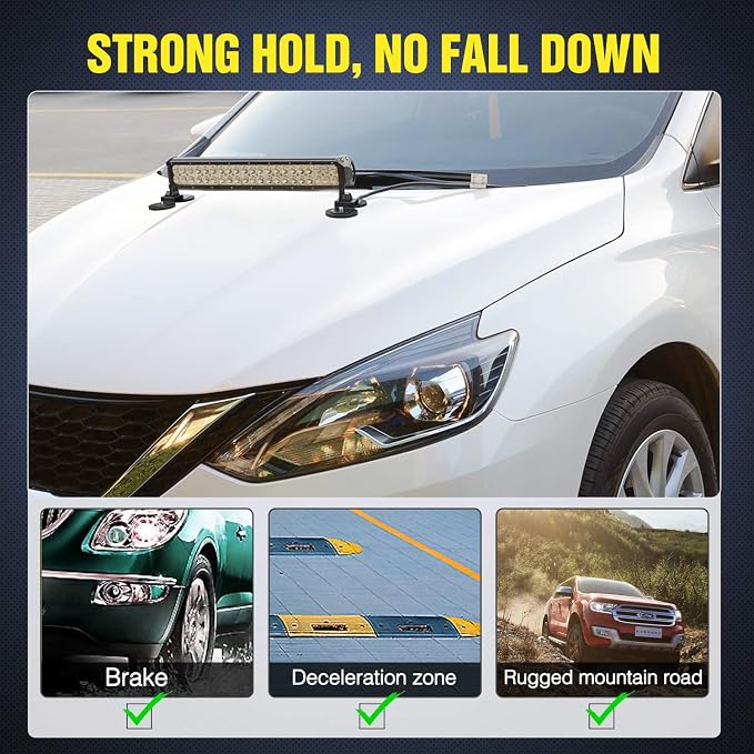 Nilight 2PCS Magnetic Base Light Bar Mounts Universal Fit Strong Sucker Holder W/Rubber Boot for LED Pod Work Lights Auxiliary Driving Lamp on Roof Hood of Off Road Truck SUV Tractor Golf Cart Boats