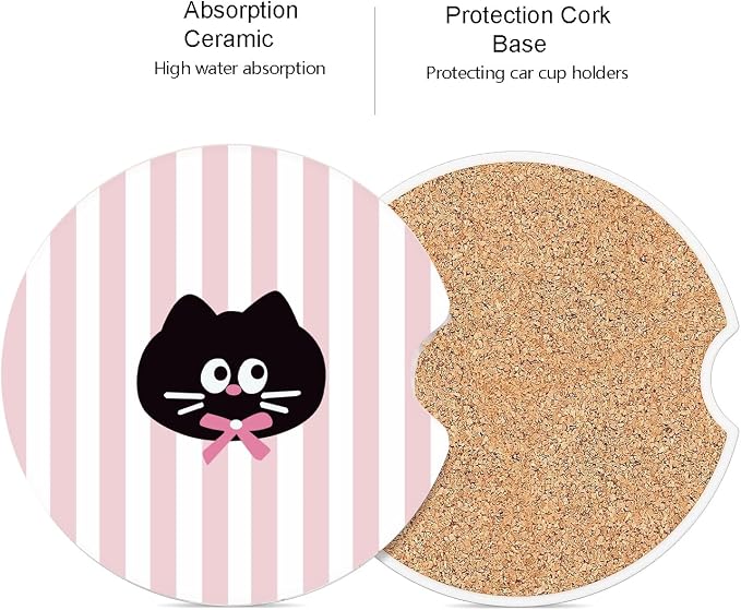Ceramic Car Coasters – Absorbent Car Cup Holder Coaster Set for Women, Cute Aesthetic Car Accessories for Girls, 2 Pack (Sea Pink)