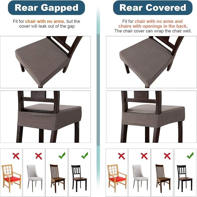 Genina Waterproof Seat Covers for Dining Room Chair Covers Set of 8, Stretch Jacquard Kitchen Parson Chair Slipcover Protector