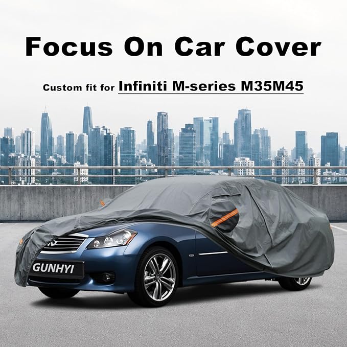 GUNHYI Premium Car Cover Custom Fit Infiniti M-Series M35/M45, 16 Layers Heavy Duty Car Cover Waterproof All Weather with Zipper Door for Sun Rain Snow Dust Uv Protection
