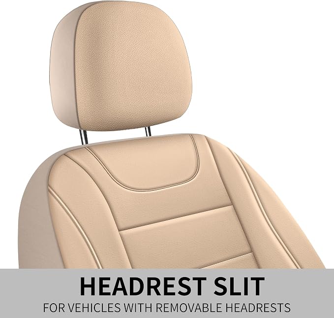 HChengkikz Front Car Seat Cover, Waterproof Faux Leather (Beige) | Car Seat Protectors, Quilting, Easy to install, Airbag Compatible, Universal Fit for Most Suvs, Trucks, SUVs