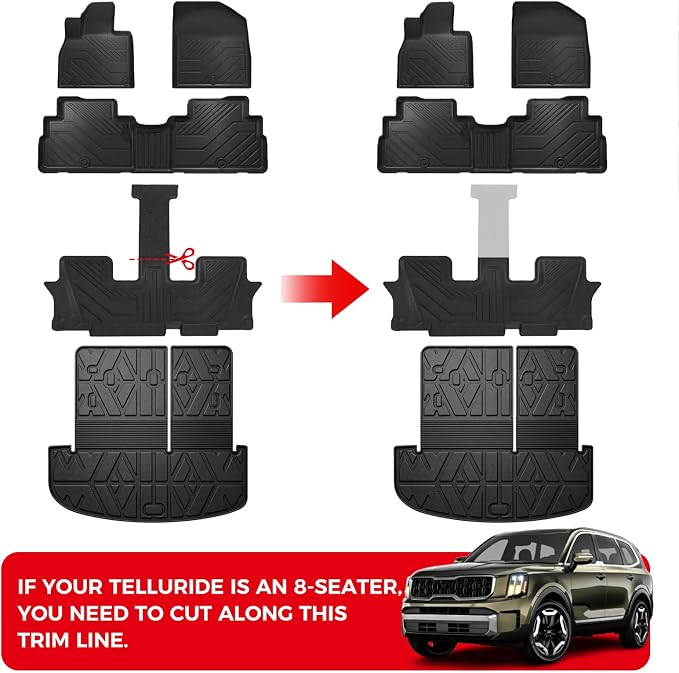 TPE Floor Mats Set for Kia Telluride 2025 2024 2023 2022 2021 2020, All Weather TPE Custom Fit Floor Liners & Cargo Liner & Backrest Mats (Fit 7/8 Seats)