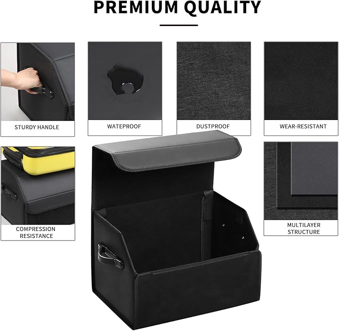 AUTOARK Leather Car Trunk Organizer,Durable Collapsible Adjustable Compartments Cargo Storage,AK-141