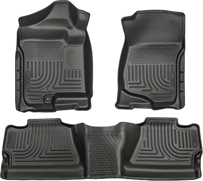 Husky Liners Weatherbeater Floor Mats | Fits 2007 - 2013 Chevrolet Silverado & GMC Sierra 1500; 2007-2014 Silverado/Sierra 2500/3500 Crew Cab (Footwell Coverage) | Front & 2nd Row, 3-pc Black - 98201