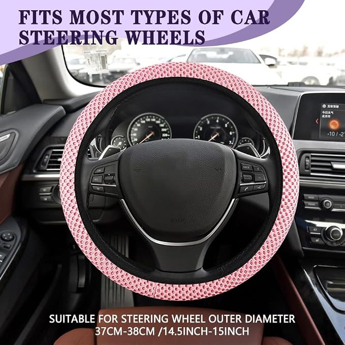 Elastic Stretch Steering Wheel Cover, Steering Wheel Cover, 15" Breathable Auto Steering Wheel Protector, Universal Car Accessories Comfortable Non-Slip Vehicle Steering Wheel Covers for Women Men