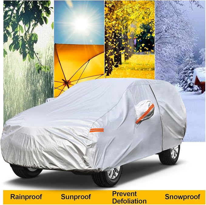 Kayme SUV Car Cover Waterproof All Weather with Lock and Zipper, Outdoor Sun Uv Rain Protection, Fit SUV Jeep (182 to 190 Inch) H5