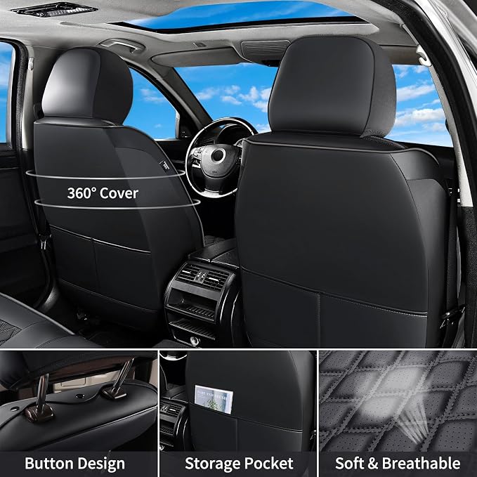 Huidasource F150 F250 F350 Front Seat Covers, Waterproof Leather Truck Seat Cushion Cover Fit for 2015-2026 Ford F150 SuperCrew & 2017-2026 F250 F350 F450 Super Duty Crew Cab(Front Pair/Black)