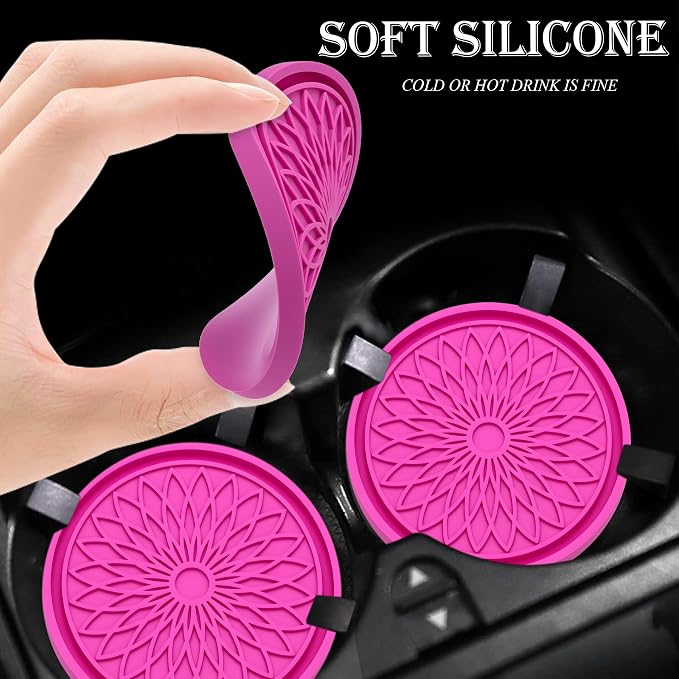 2-Pack Car Cup Holder Coaster Inserts, 2.75 Inch Non-Slip Silicone Liners, Shockproof Drink Holder Mat for Women Men, Universal Fit for Most Vehicles (Rose Red)