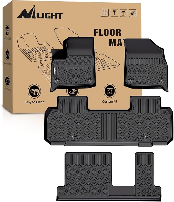 Nilight TPE Floor Mats for Chevy Traverse 8 Seats 2nd Row Bench Seat 2018 2019 2020 2021 2022 2023 2024 2025 All Weather Custom Fit Heavy Duty Floor Liners