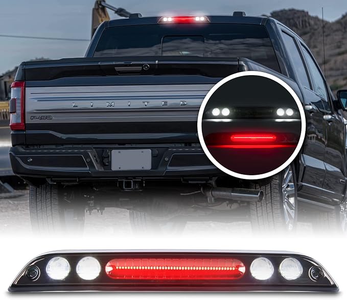 Gempro LED 3rd Brake light for Ford F150 2015-2024, F250 F350 F450 F550 Super Duty 2017-2024/Ranger/Maverick, High Mount Stop light Cargo light Rear Cab Roof Center Tail Third Brake Light, Smoke Lens