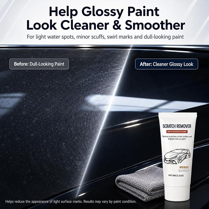 Car Cloth Scratch Remover Paste Kit for Vehicles, 2 Pack | Car Scratch Remover, 60g/2.21oz Each with Nano Cloths for Light Scratches, Scuffs, Swirl Marks, Water Spots & Paint Gloss