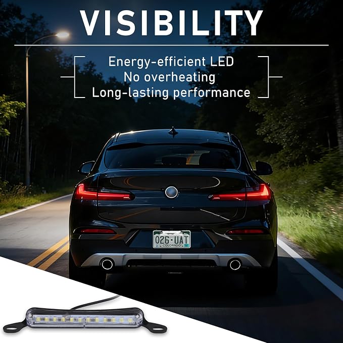 Xenon White LED License Plate Light, 12V DC Ultra Bright Assembly Replacement, Waterproof and Durable, Universal License Plate Light for Car Trailers RV Truck UTV ATV Boats. 2PCS