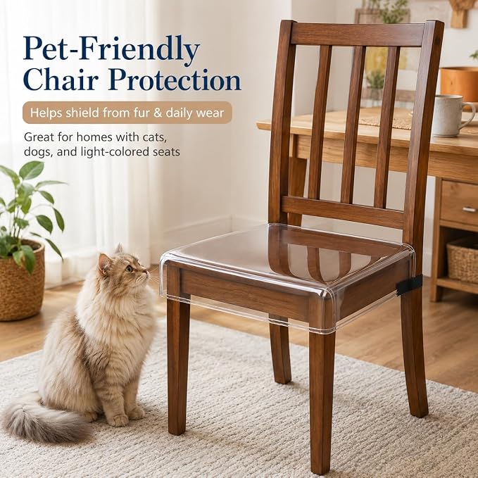 6 Pack Plastic Seat Covers for Dining Chairs, Plastic Chair Covers for Dining Chairs, PVC Seat Chair Protector, Waterproof Kitty Scratch Resistant Vinyl Chair Covers for Most 20-22 Inch Seats