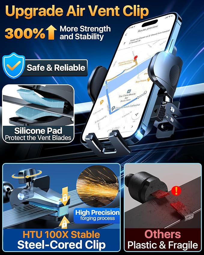 【Upgraded Strongest Suction & Pro Military-Grade】Ultimate Car Phone Mount【360°Rotatable Suction】Cell Phone Holder Truck Stand for Dashboard Windshield Vent for iPhone 17 Pro Max Samsung,Graphite Black