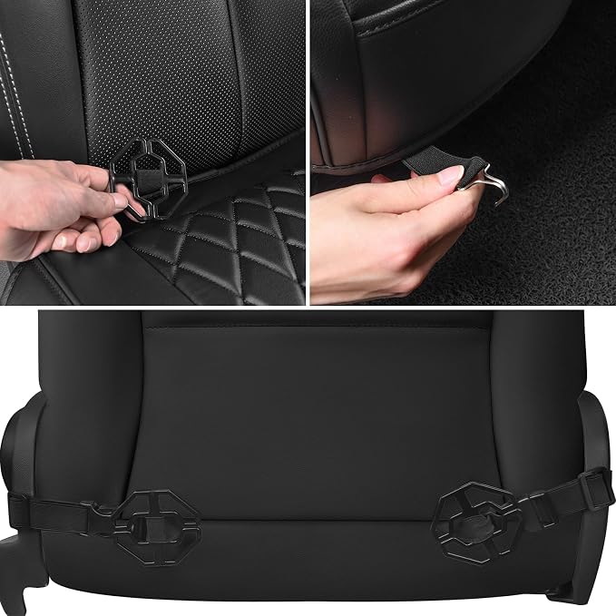 CAR PASS 1 Pack Leather Front Car Seat Cover, Bottom Seat Cover Full Wrapped with Storage Pocket, Anti-Slip Leather Seat Protector,Waterproof Seat Cushion Pad Universal Fit Sedan SUV Truck, Black