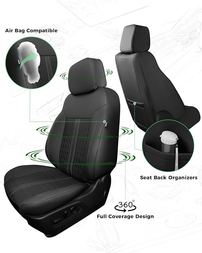 Custom Fit Seat Covers for 2019-2026 Sierra/Silverado 1500 CrewCab | Fits 2500/3500HD 2020-2026, with Rear Armrest/Seatback Storage, Faux leather, Waterproof, Scratch-resistant, Easy-clean