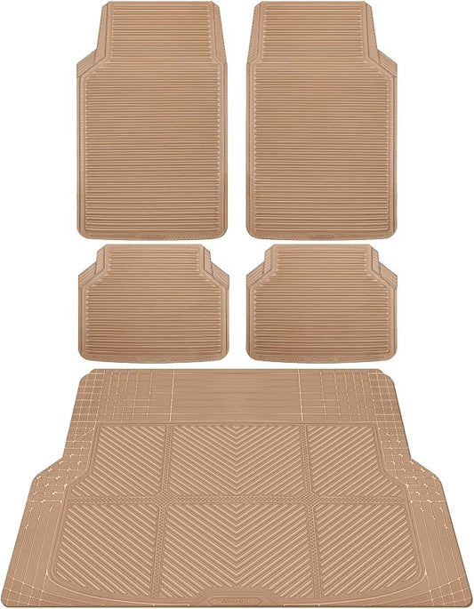 CAR PASS Tan Rubber Car Floor Mats & Cargo Liners, All Weather Car Mats & Trunk Mats,Waterproof Automotive Floor Mats Trim to Fit for Most Cars Sedans SUVs Vans, Durable Heavy Duty Anti-Slip,Beige