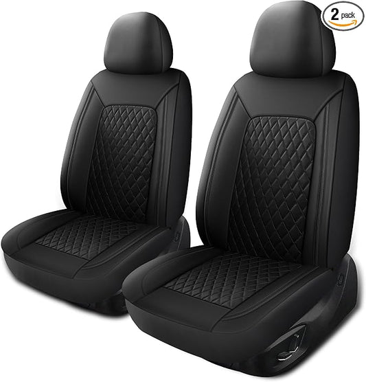 HChengkikz Faux Leather Front Car Seat Covers, 2 Pack Seat Protectors | Easy to Install Auto Interior Accessories Universal Fit for Sedans, SUVs, Trucks, Vans