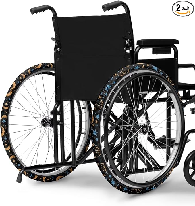 Moon Stars Wheelchair Wheel Covers 2 Pack Wheelchair Tyre Covers Neoprene Wheel Cover for Transport Wheelchair Wheels, 24 Inch