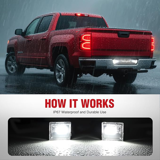 Nilight License Plate Lights Compatible with 2014 2015 2016 2017 2018 2019 2020 2021 2022 2023 Chevy Silverado 1500 GMC Sierra 1500 2015-2022 Chevy Colorado with Black housing 6000K White 2PCS Pack