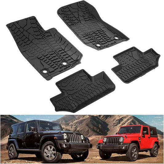 Kiwi Master Floor Mats for 2014-2017 Jeep Wrangler JK 2-Door | Custom Fit All Weather Car Mats, Heavy Duty TPE Floor Liners, Front & Rear 2 Row Set, Black